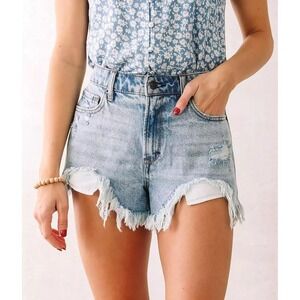 Hidden Jeans Sofie Mom Shorts Light Wash High Rise Frayed Hem Shortie XS‎ Boho